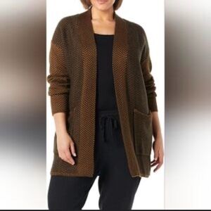 Daily Ritual Cardigan.Chevron Print in Brown and Black Open Front Knit